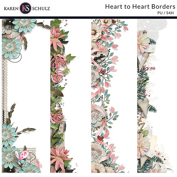 Heart to Heart Accents Digital Scrapbook Borders by Karen Schulz Designs