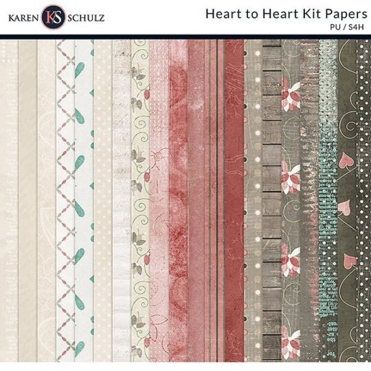 Heart to Heart Accents Digital Scrapbook Kit Papers by Karen Schulz Designs
