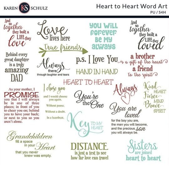 Heart to Heart Accents Digital Scrapbook Word Art by Karen Schulz Designs