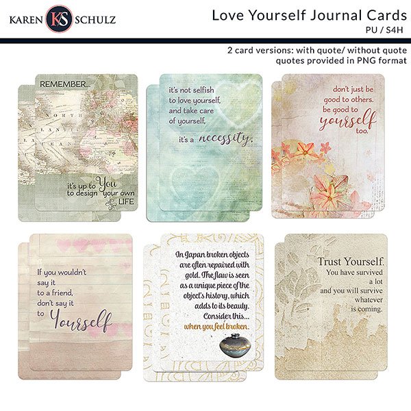 Love Yourself Digital Scrapbook Journal Cards Preview by Karen Schulz Designs