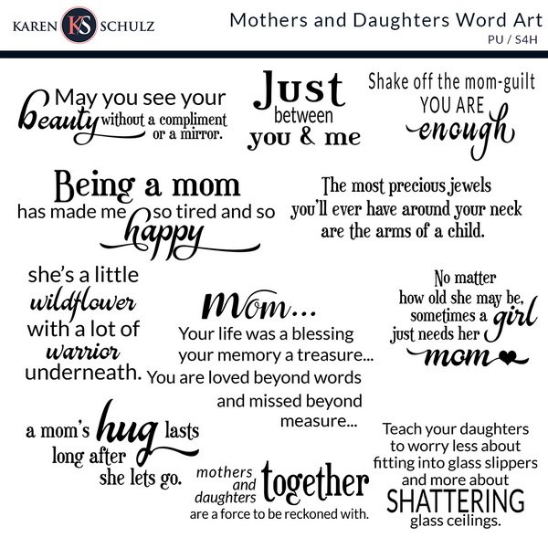 Mothers and Daughters Digital Scrapbooking Word Art Karen Schulz