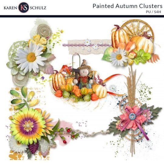 Painted Autumn Digital Scrapbook Kit Cluster Preview by Karen Schulz Designs