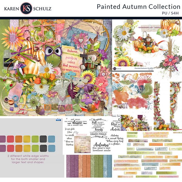 Painted Autumn Digital Scrapbook Kit Collection Preview by Karen Schulz Designs