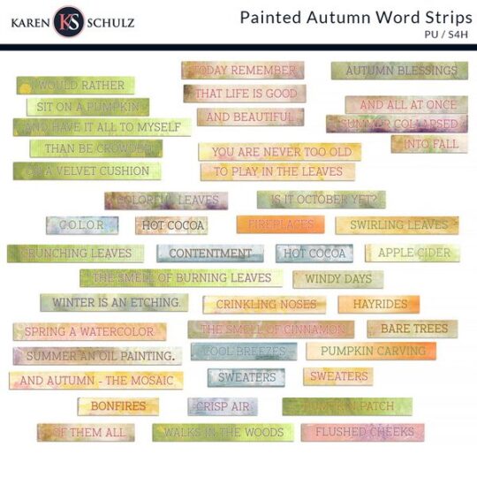 Painted Autumn Digital Scrapbook Kit Word Strips Preview by Karen Schulz Designs
