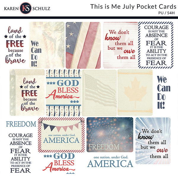 This is Me July Digital Scrapbook Pocket Cards Preview by Karen Schulz Designs