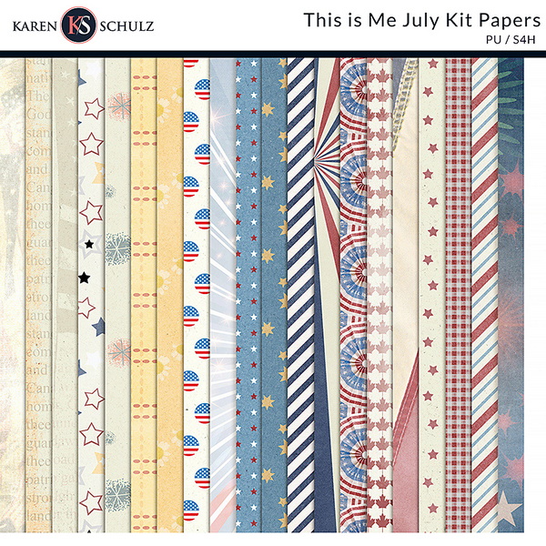 This is Me July Digital Scrapbook Kit Paper Preview by Karen Schulz Designs