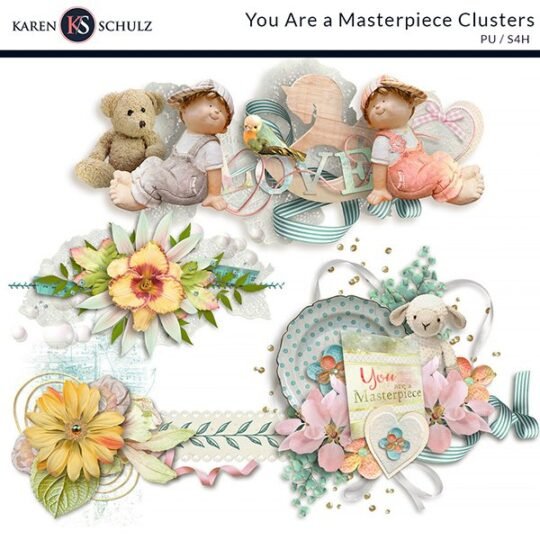 You are a masterpiece digital scrapbook Clusters Preview by Karen Schulz Designs
