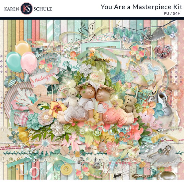 You are a masterpiece digital scrapbook Kit Preview by Karen Schulz Designs