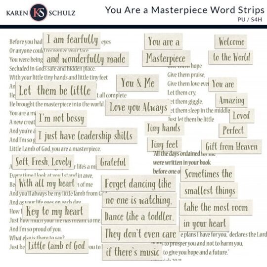 You are a masterpiece digital scrapbook Word Strips Preview by Karen Schulz Designs