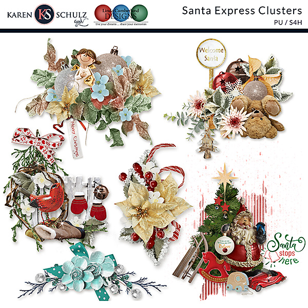 Santa Express Digital Scrapbook Clusters Preview by Karen Schulz Designs