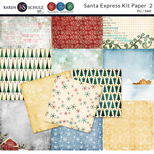 Santa Express Digital Scrapbook Kit Paper Preview 1 by Karen Schulz Designs