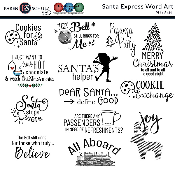 Santa Express Digital Scrapbook Word Art Preview by Karen Schulz Designs