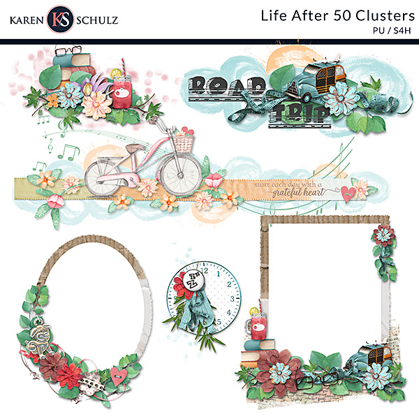 Life After 50 Digital Scrapbook Clusters Preview by Karen Schulz Designs