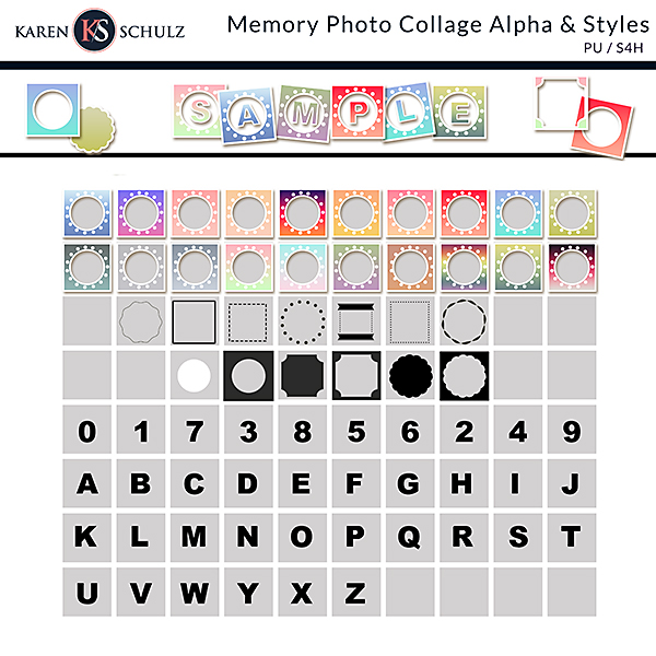 Memory Photo Collage Art Pack Alpha and Styles Digital Scrapbook Preview by Karen Schulz Designs