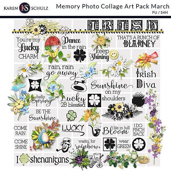 Memory Photo Collage Art Pack March Digital Scrapbook Preview by Karen Schulz Designs