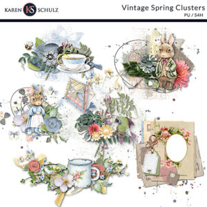 Vintage Spring Digital Scrapbook Clusters Preview by Karen Schulz Designs