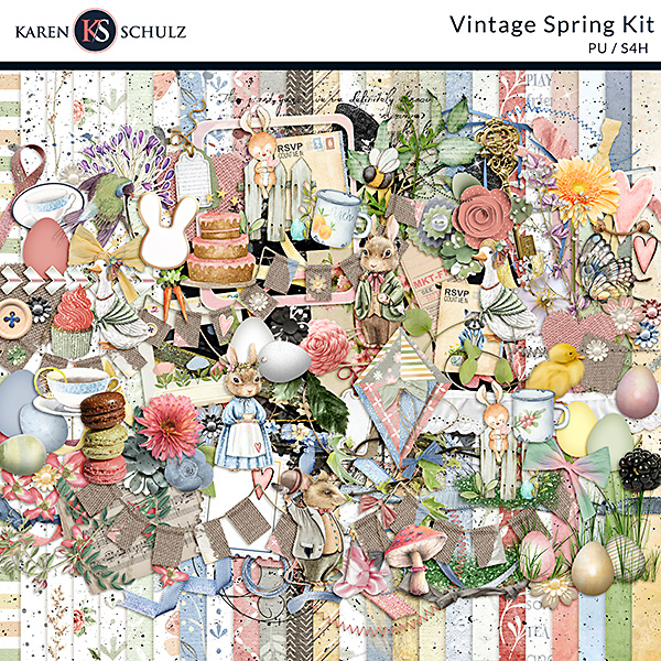 Vintage Spring Digital Scrapbook Kit Preview by Karen Schulz Designs