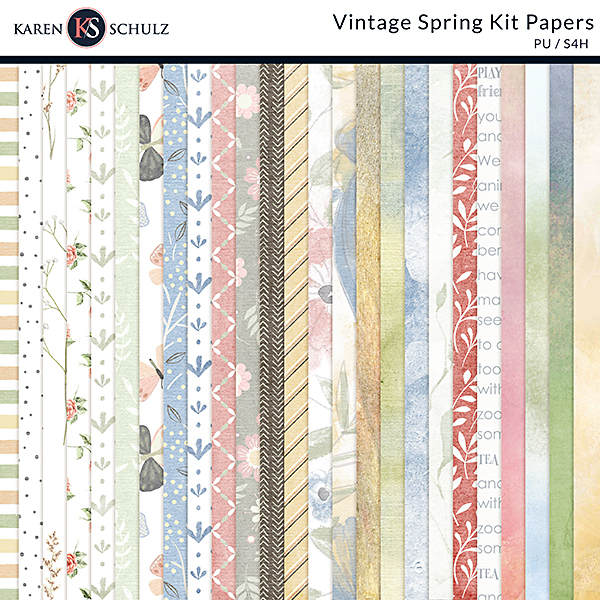 Vintage Spring Digital Scrapbook Kit Paper Preview by Karen Schulz Designs