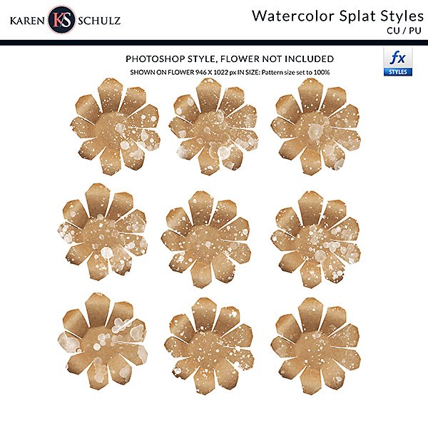 Watercolor Splat Styles Digital Scrapbook Preview by Karen Schulz Designs