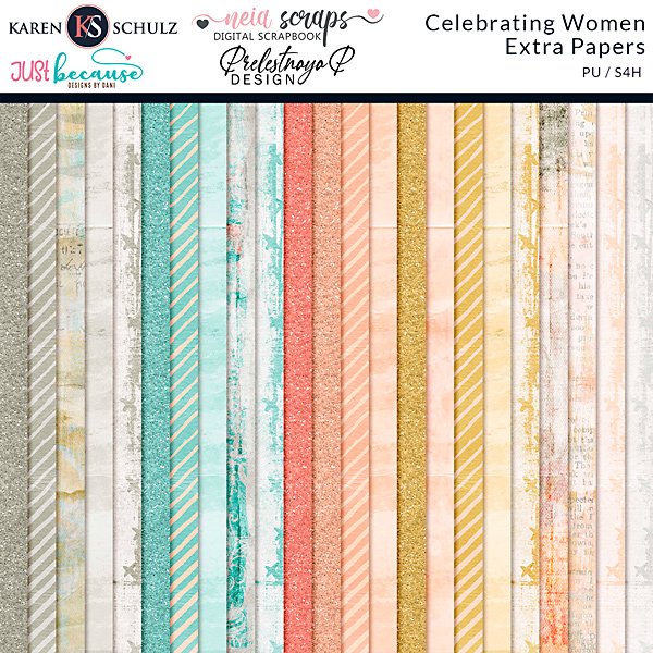 Celebrating Women Digital Scrapbook Additional Papers Preview by Karen Schulz Designs