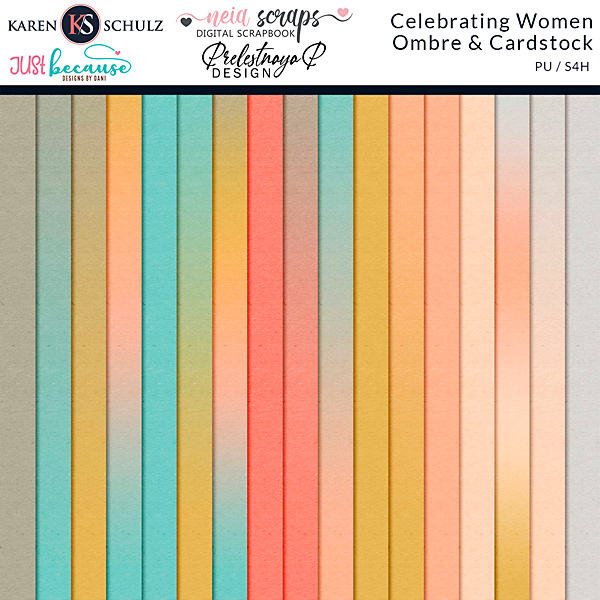 Celebrating Women Digital Scrapbook Ombre Cardstock Preview by Karen Schulz Designs