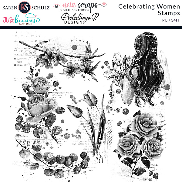 Celebrating Women Digital Scrapbook Stamps Preview by Karen Schulz Designs