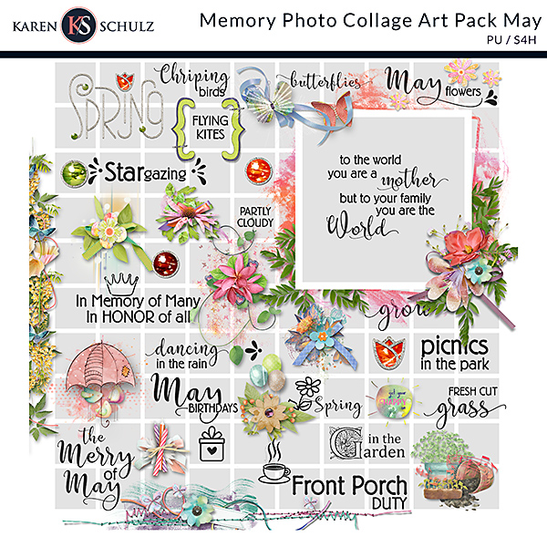 Digital Scrapbook Memory Photo Collage Art Pack May Preview by Karen Schulz Designs