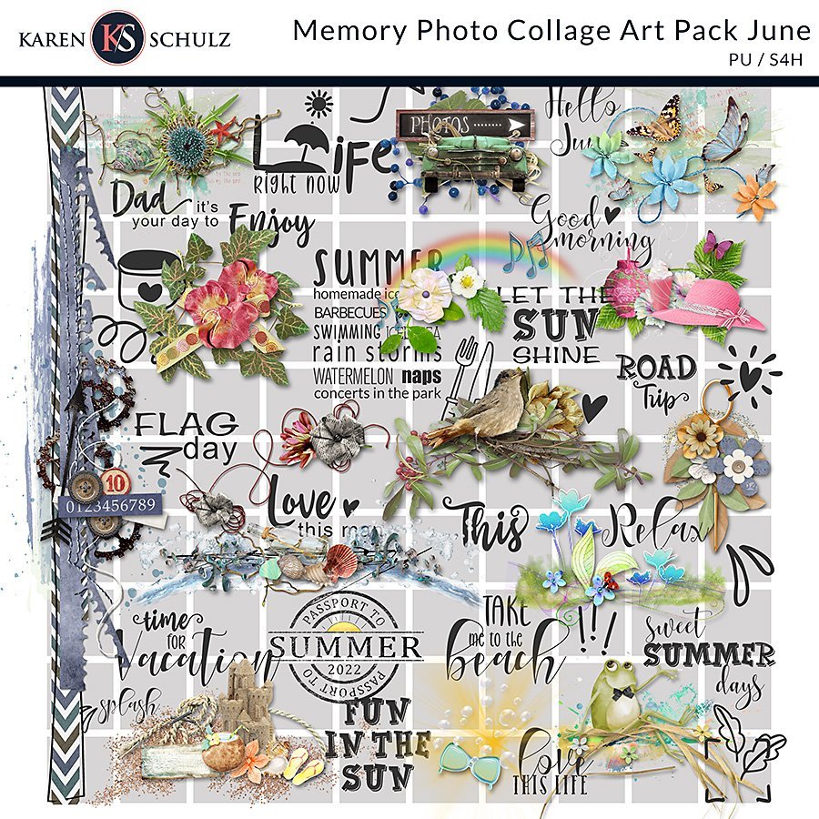 digital scrapbooking memory photo collage art pack june Karen schulz designs