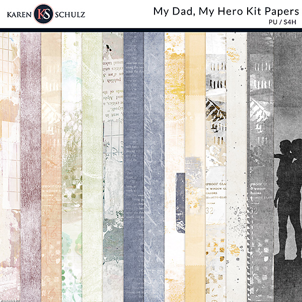 My Dad, My Hero Digital Scrapbook Kit Paper Preview 01 by Karen Schulz Designs