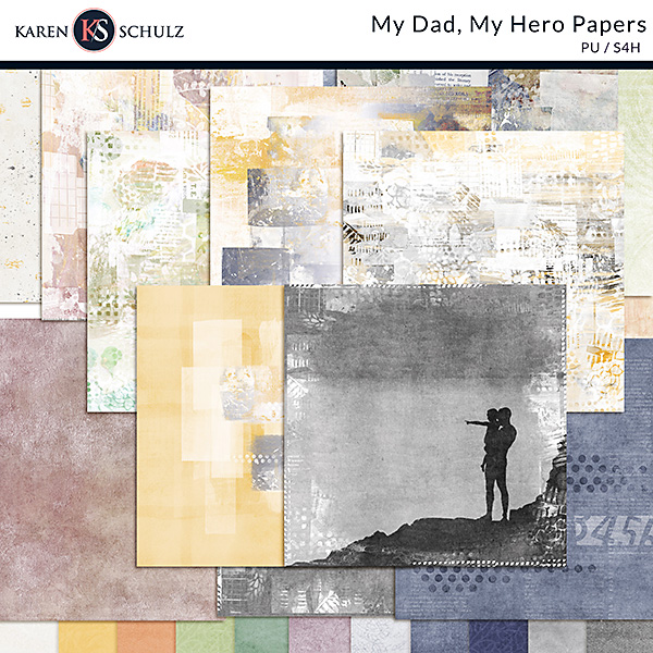My Dad, My Hero Digital Scrapbook Kit Paper Detail Preview 01 by Karen Schulz Designs