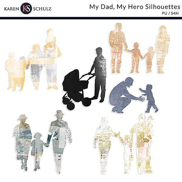 My Dad, My Hero Digital Scrapbook Silhouettes Preview by Karen Schulz Designs