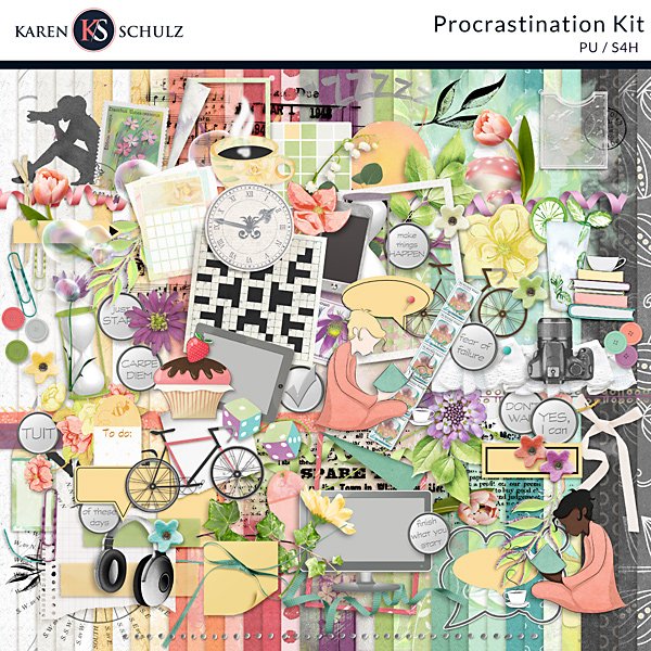 Procrastination Digital Scrapbook Kit Preview by Karen Schulz Designs