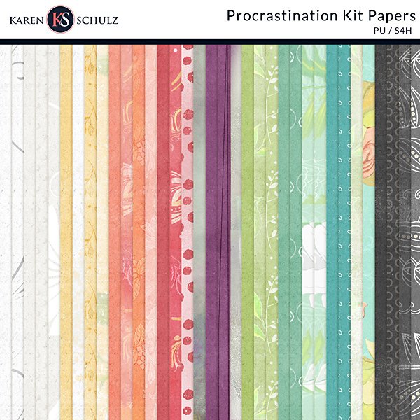 Procrastination Digital Scrapbook Kit Paper Preview by Karen Schulz Designs