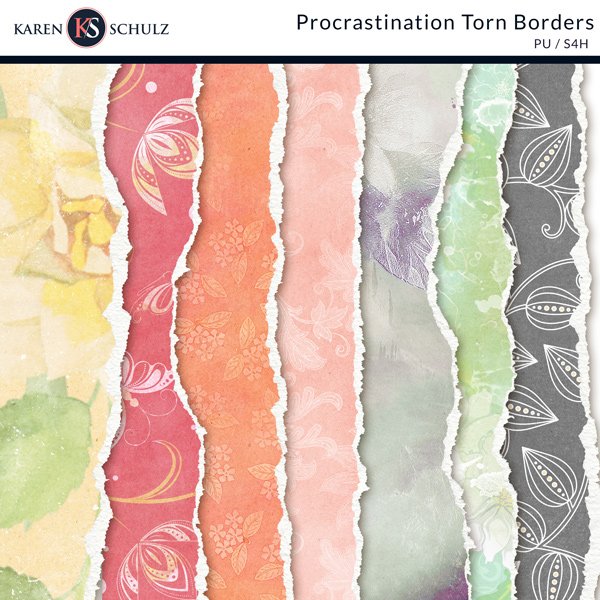 Procrastination Digital Scrapbook Torn Borders Preview by Karen Schulz Designs