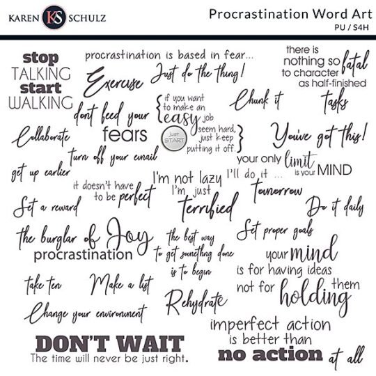 Procrastination Digital Scrapbook Word Art Preview by Karen Schulz Designs