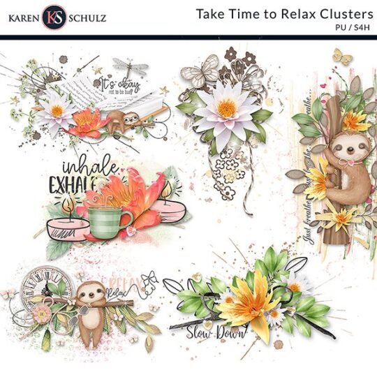 Take Time to Relax Digital Scrapbook Clusters Preview by Karen Schulz Designs