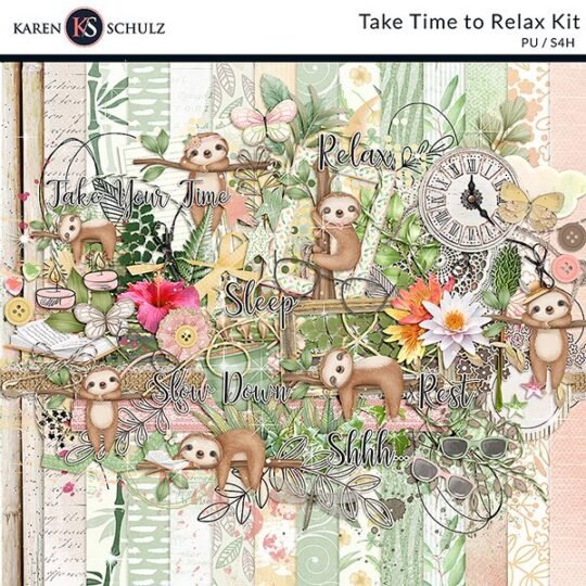 Take Time to Relax Digital Scrapbook Kit Preview by Karen Schulz Designs