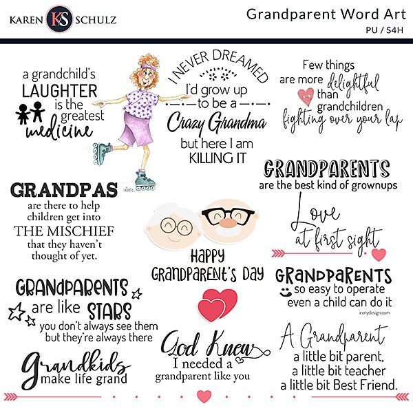 Grandparents Day Word Art Digital Scrapbook Preview by Karen Schulz Designs