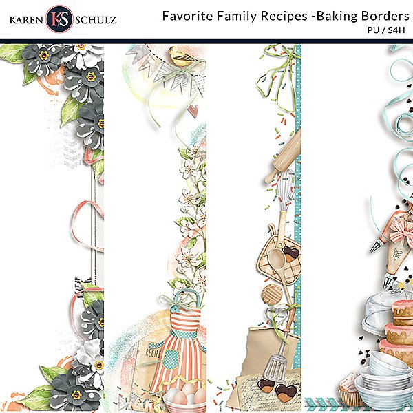 Favorite Family Recipes Baking Digital Scrapbook Borders Preview by Karen Schulz Designs