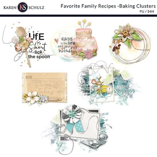 Favorite Family Recipes Baking Digital Scrapbook Clusters Preview by Karen Schulz Designs