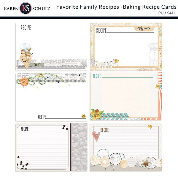 Favorite Family Recipes Baking Digital Scrapbook Recipe Cards Preview by Karen Schulz Designs