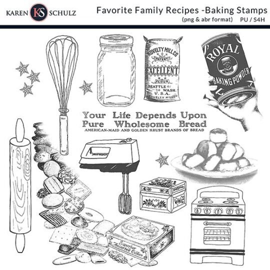 Favorite Family Recipes Baking Digital Scrapbook Stamps Preview by Karen Schulz Designs