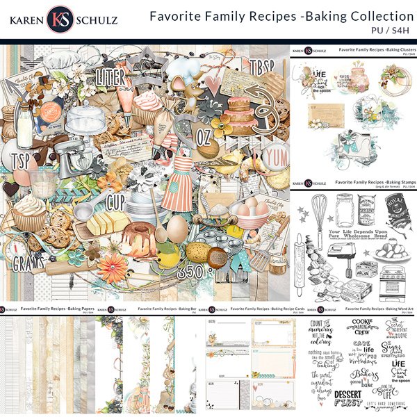 Favorite Family Recipes Baking Digital Scrapbook Collection Preview by Karen Schulz Designs