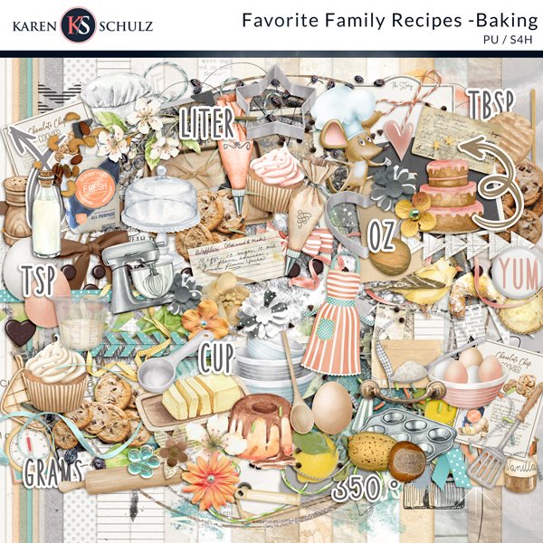 Favorite Family Recipes Baking Digital Scrapbook Kit Preview by Karen Schulz Designs