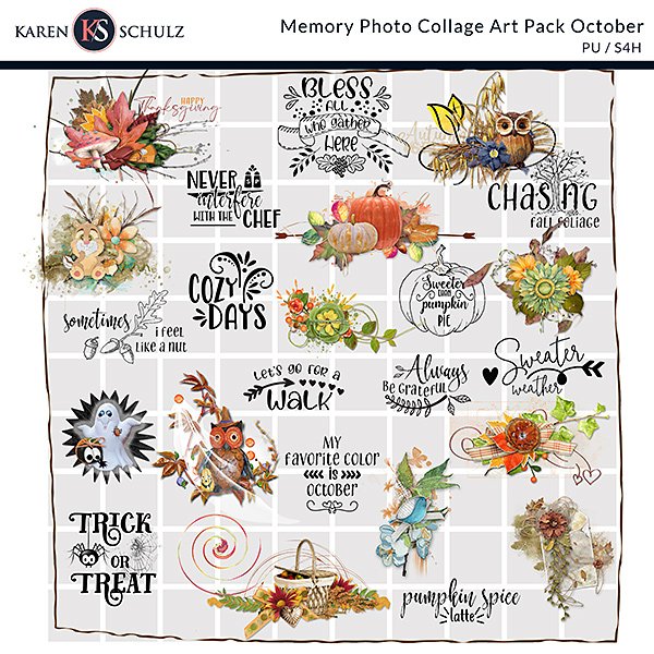 Memory Photo Collage Art Pack October Digital Scrapbook Preview by Karen Schulz