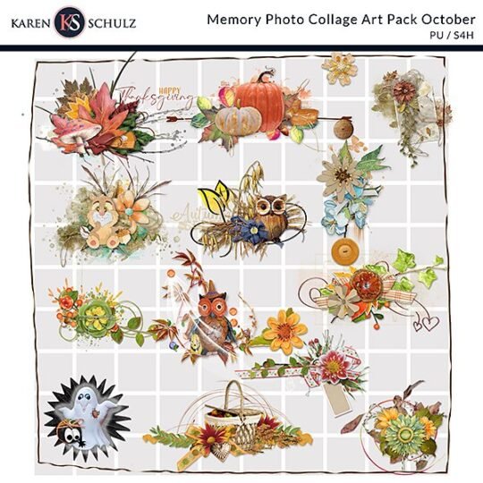 Memory Photo Collage Art Pack October Clusters Digital Scrapbook Preview by Karen Schulz