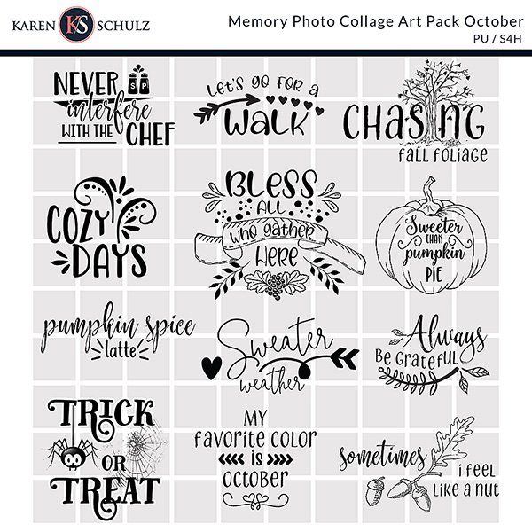 Memory Photo Collage Art Pack October Word Art Digital Scrapbook Preview by Karen Schulz