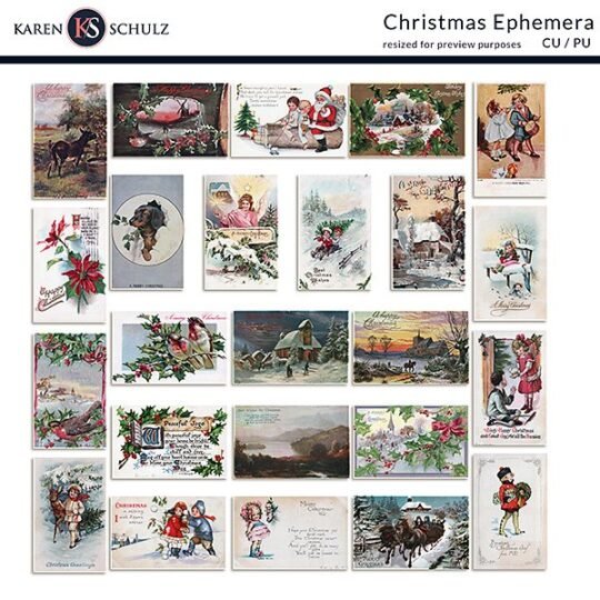 Christmas Ephemera Digital Scrapbooking Preview by Karen Schulz Designs