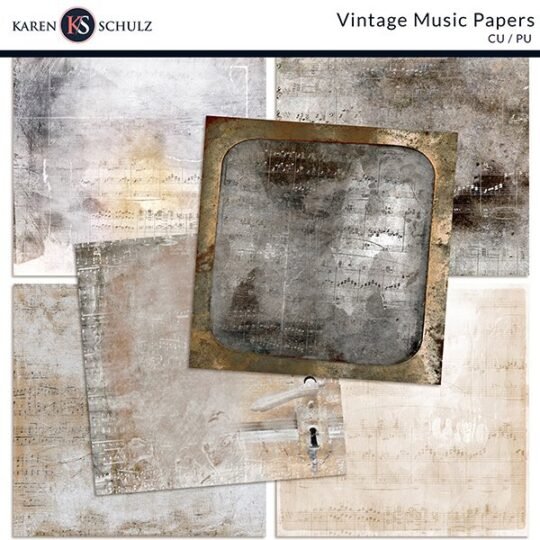 Vintage Music Papers Digital Scrapbook Preview by Karen Schulz Designs