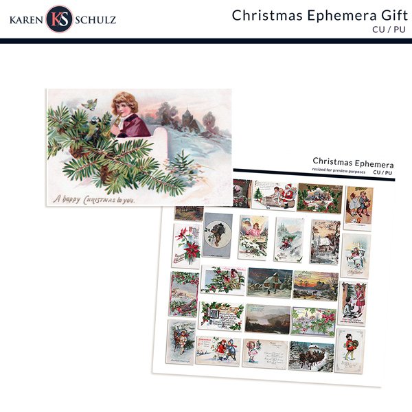 Christmas Ephemera Gift Digital Scrapbooking Preview by Karen Schulz